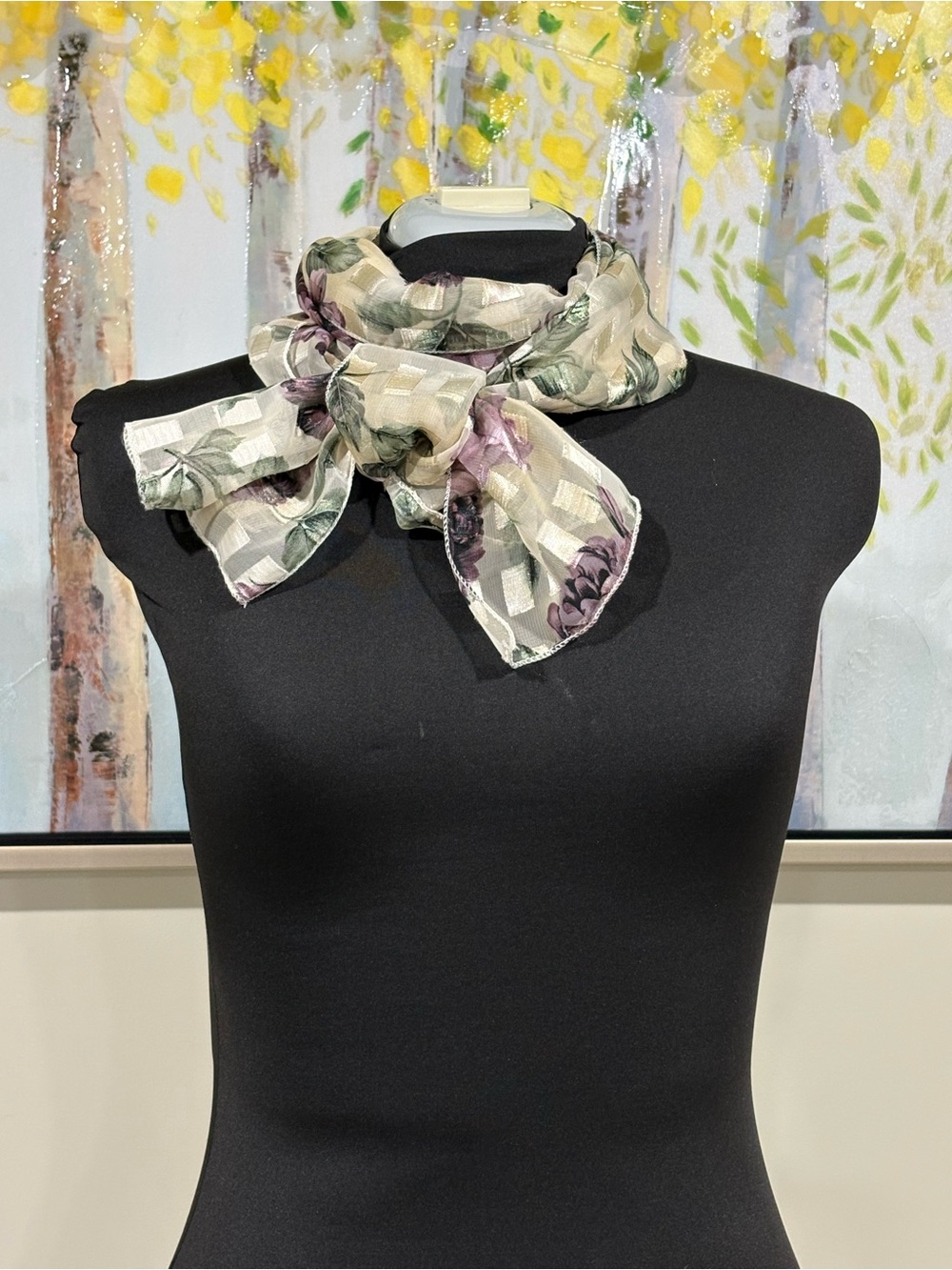 Y2K Elegant Floral Sheer Scarf in Cream and Purple - Women Accessories